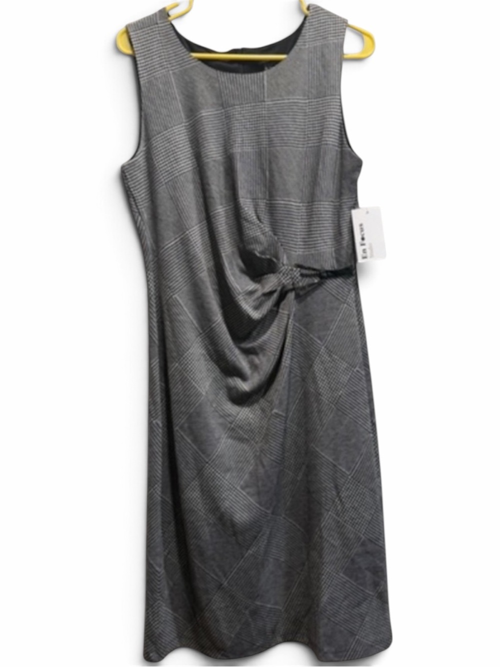 NWT En Focus Studio Size 14 Black White Houndstooth Twist-Front Sheath Dress
